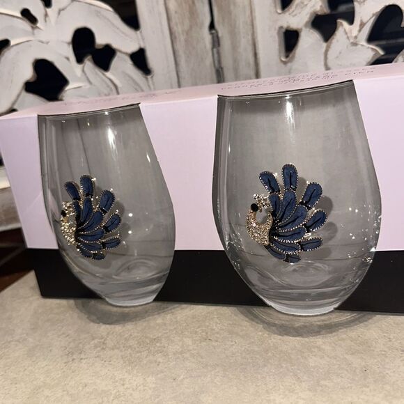 Rachel Zoe Crystal Embellished Peacock Stemless Wine Glasses! - Picture 7 of 10